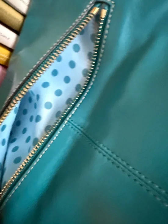 Coach Madeline leather fold over turn lock teal blue clutch - Picture 13 of 14